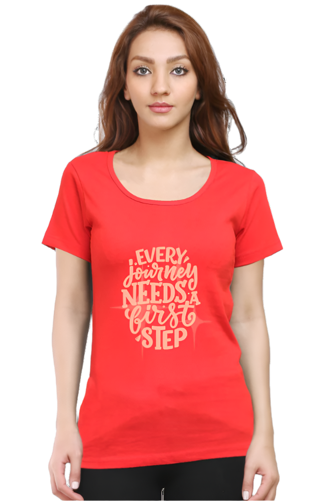 Women’s Round Neck Motivational T-Shirt – Empower Your Style - First Step