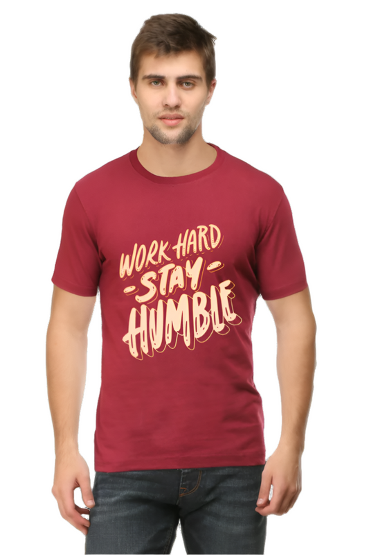 Men’s Round Neck Motivational T-Shirt – Wear Your Inspiration - Work Hard Stay Humble