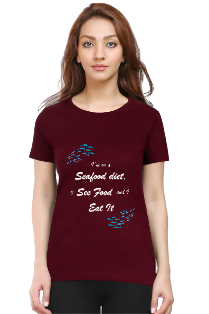 Women’s Round Neck Graphic T-Shirt – Fun, Fashion, and Comfort - Sea Food