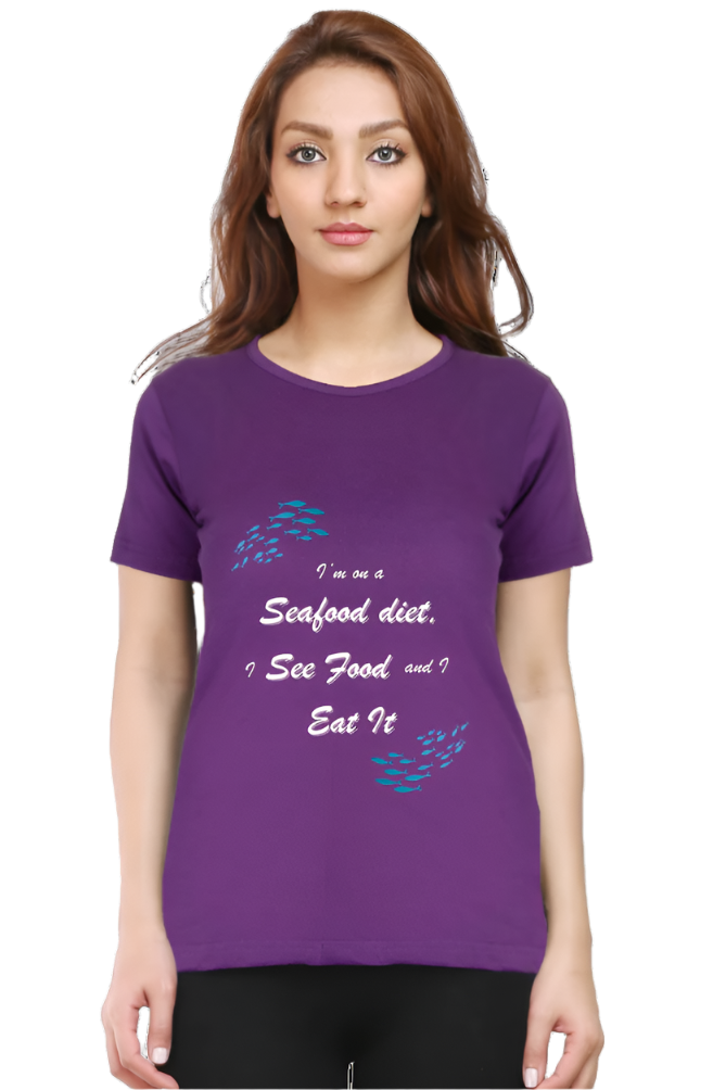 Women’s Round Neck Graphic T-Shirt – Fun, Fashion, and Comfort - Sea Food