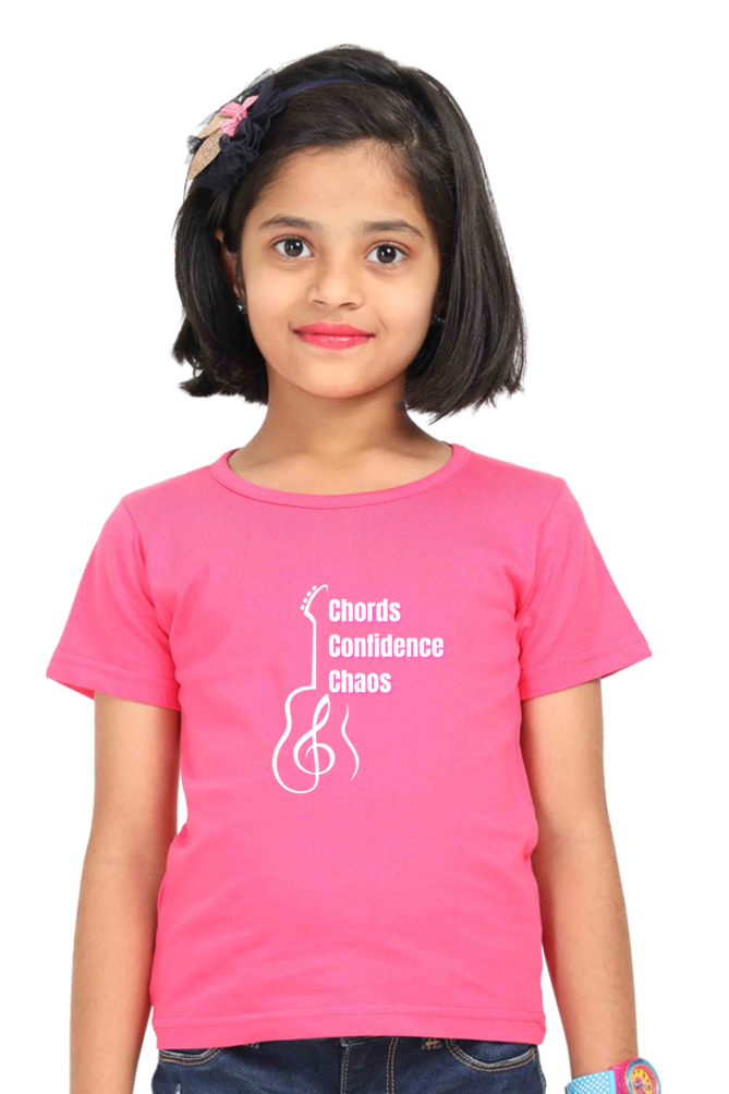 Girls' Round Neck Graphic T-Shirts - Chords Confidence Chaos