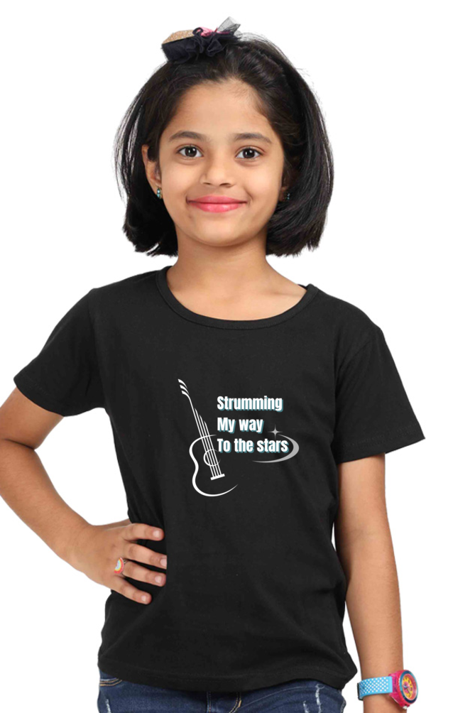 Girls' Round Neck Graphic T-Shirts - Strumming my way