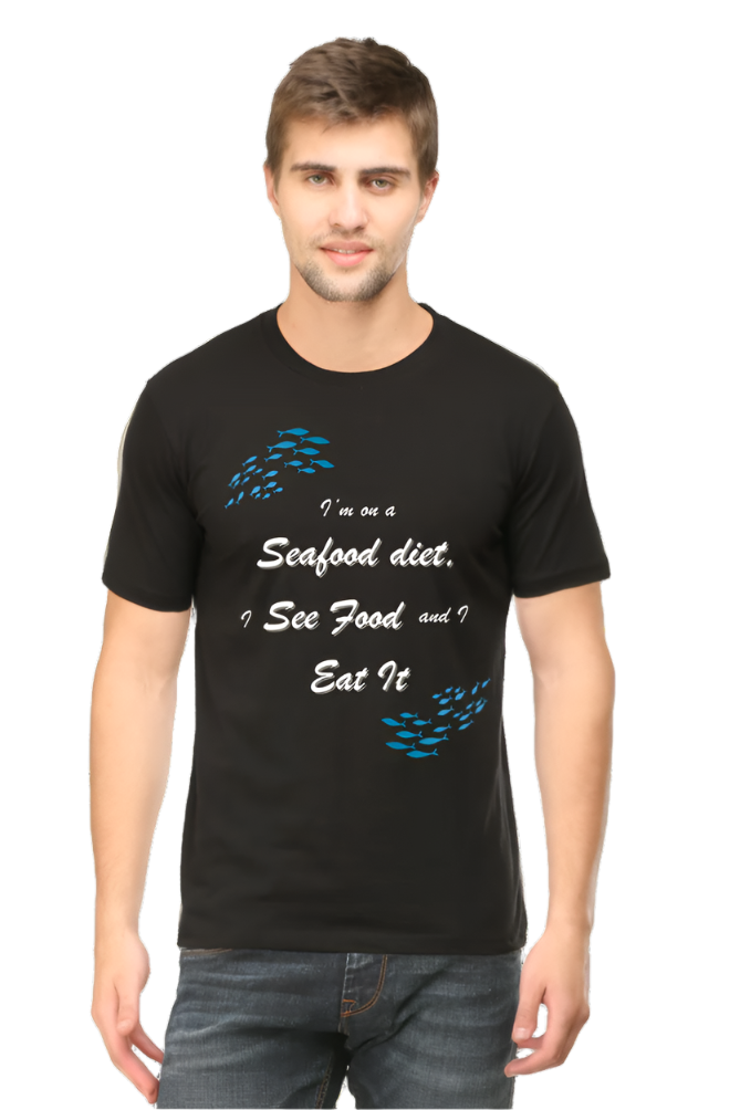 Men’s Round Neck Graphic T-Shirt – Casual Comfort with a Twist of Humor - Sea Food