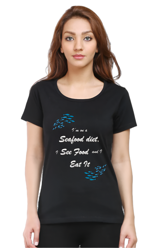 Women’s Round Neck Graphic T-Shirt – Fun, Fashion, and Comfort - Sea Food