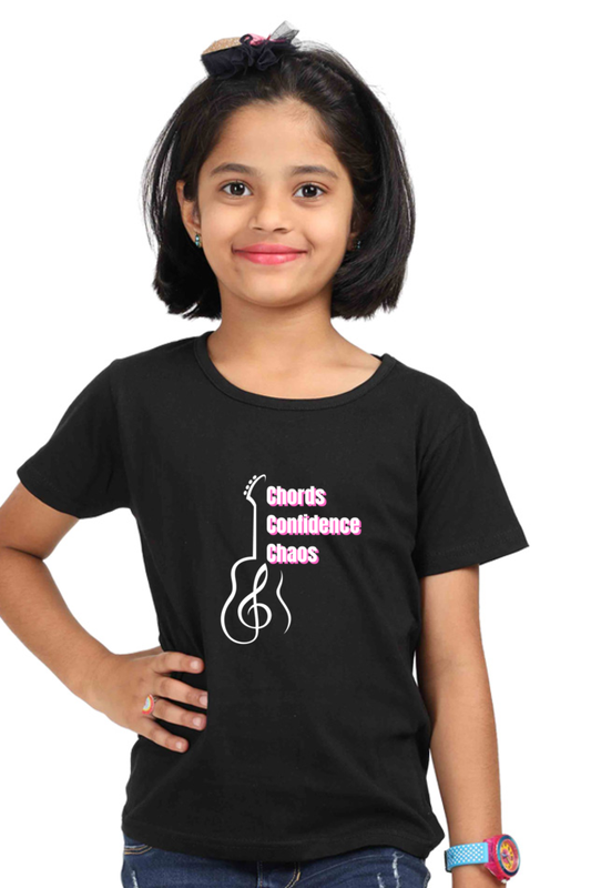 Girls' Round Neck Graphic T-Shirts - Chords Confidence Chaos