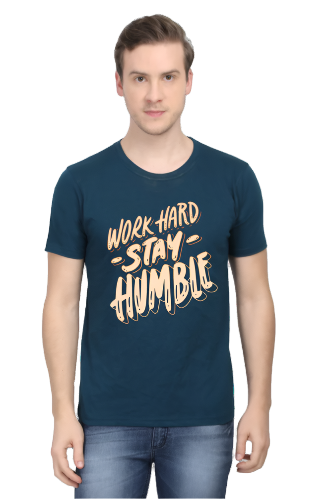 Men’s Round Neck Motivational T-Shirt – Wear Your Inspiration - Work Hard Stay Humble