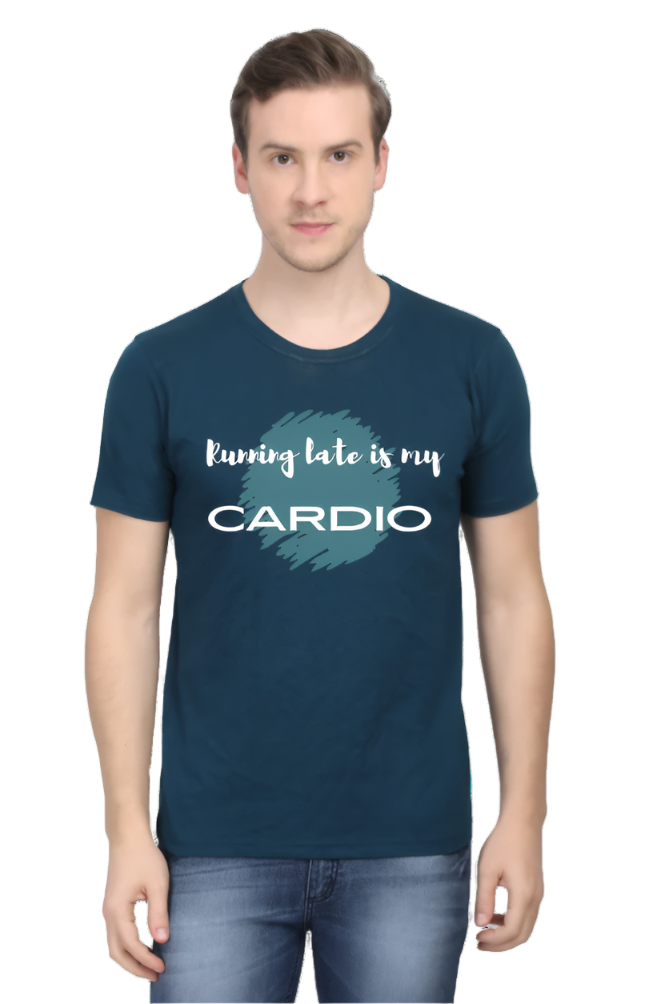 Men’s Round Neck Graphic T-Shirt – Casual Comfort with a Twist of Humor - Running late is My Cardio