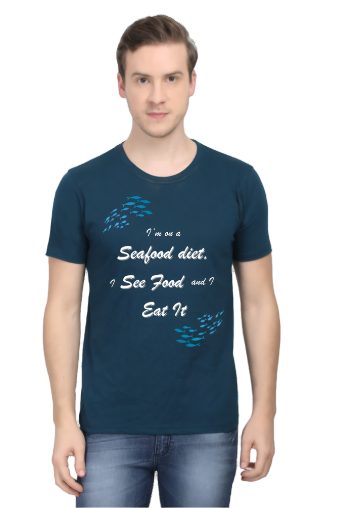 Men’s Round Neck Graphic T-Shirt – Casual Comfort with a Twist of Humor - Sea Food