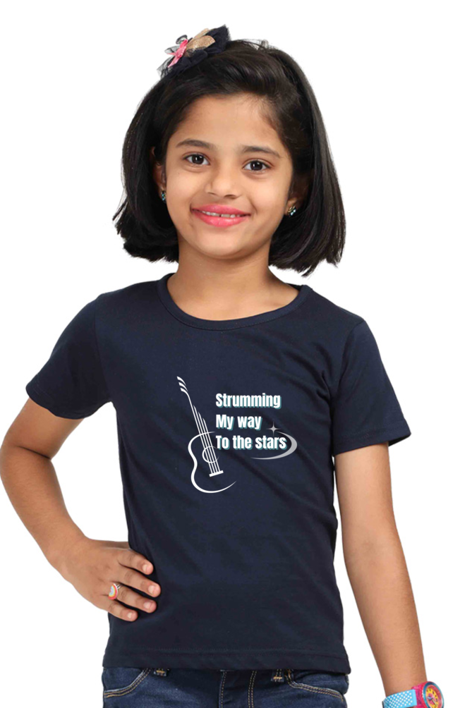 Girls' Round Neck Graphic T-Shirts - Strumming my way