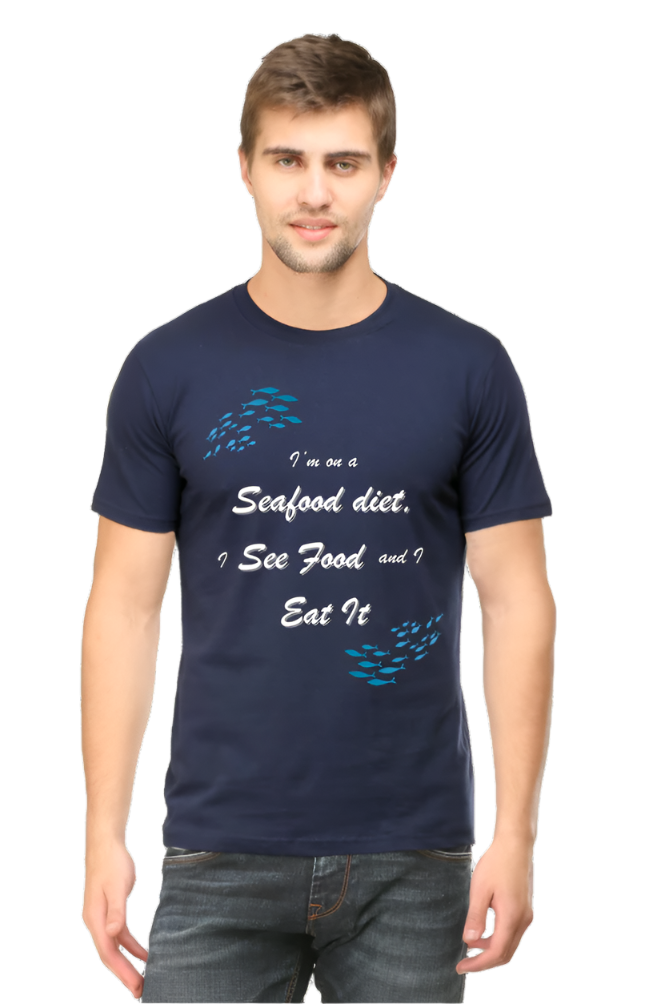 Men’s Round Neck Graphic T-Shirt – Casual Comfort with a Twist of Humor - Sea Food