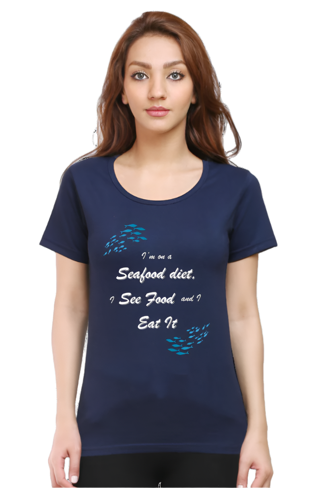 Women’s Round Neck Graphic T-Shirt – Fun, Fashion, and Comfort - Sea Food