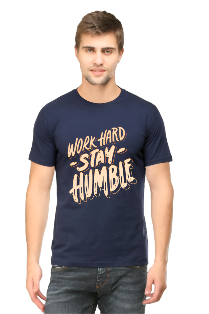 Men’s Round Neck Motivational T-Shirt – Wear Your Inspiration - Work Hard Stay Humble