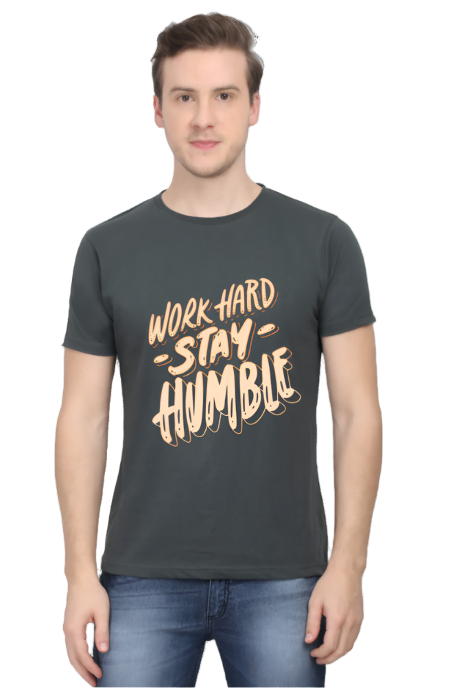 Men’s Round Neck Motivational T-Shirt – Wear Your Inspiration - Work Hard Stay Humble