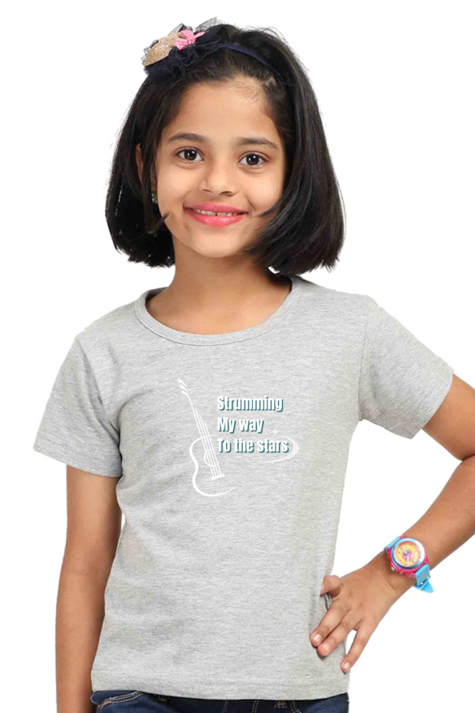 Girls' Round Neck Graphic T-Shirts - Strumming my way