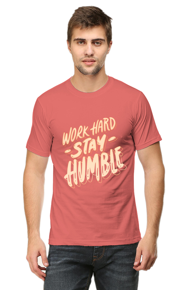 Men’s Round Neck Motivational T-Shirt – Wear Your Inspiration - Work Hard Stay Humble