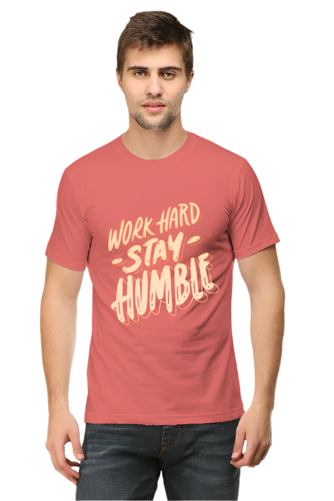 Men’s Round Neck Motivational T-Shirt – Wear Your Inspiration - Work Hard Stay Humble