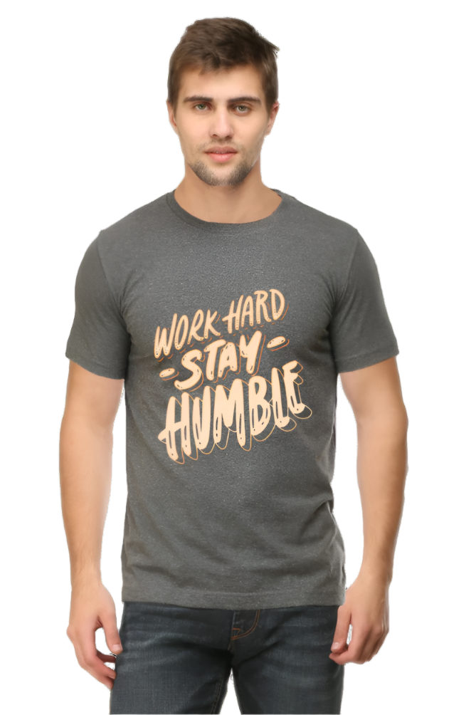 Men’s Round Neck Motivational T-Shirt – Wear Your Inspiration - Work Hard Stay Humble