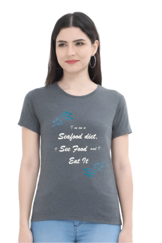 Women’s Round Neck Graphic T-Shirt – Fun, Fashion, and Comfort - Sea Food