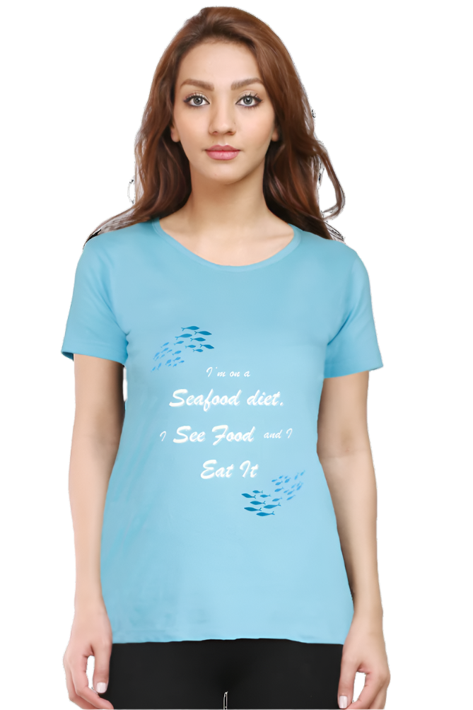 Women’s Round Neck Graphic T-Shirt – Fun, Fashion, and Comfort - Sea Food