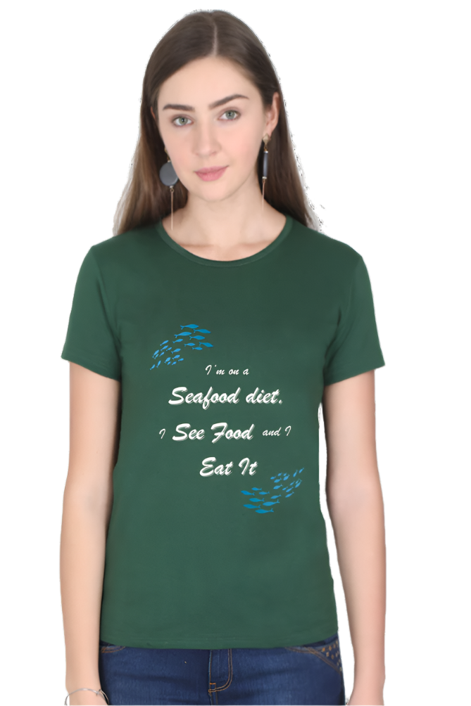 Women’s Round Neck Graphic T-Shirt – Fun, Fashion, and Comfort - Sea Food