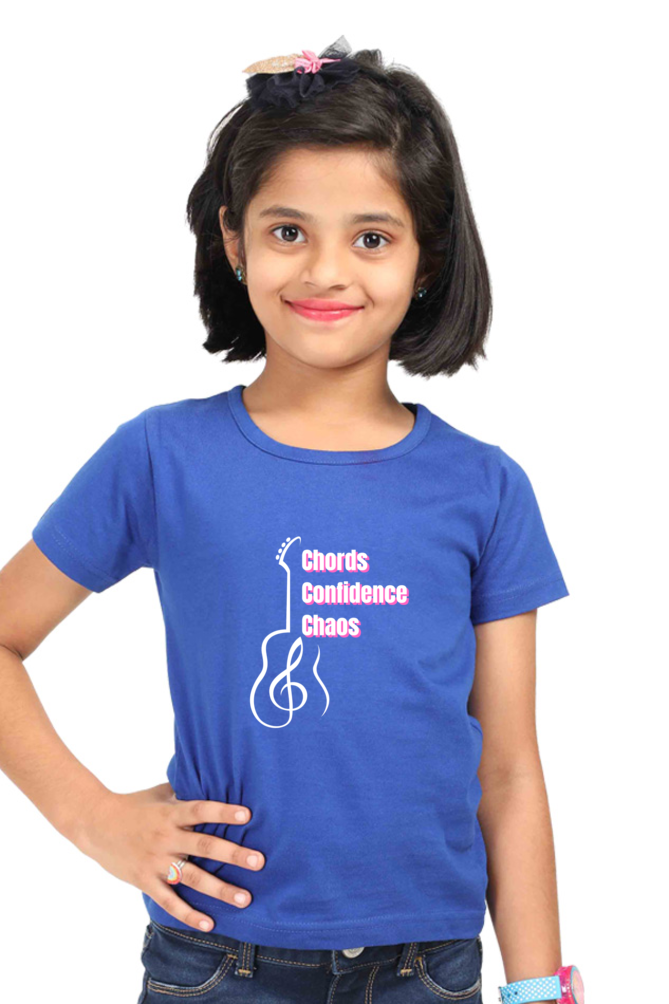 Girls' Round Neck Graphic T-Shirts - Chords Confidence Chaos